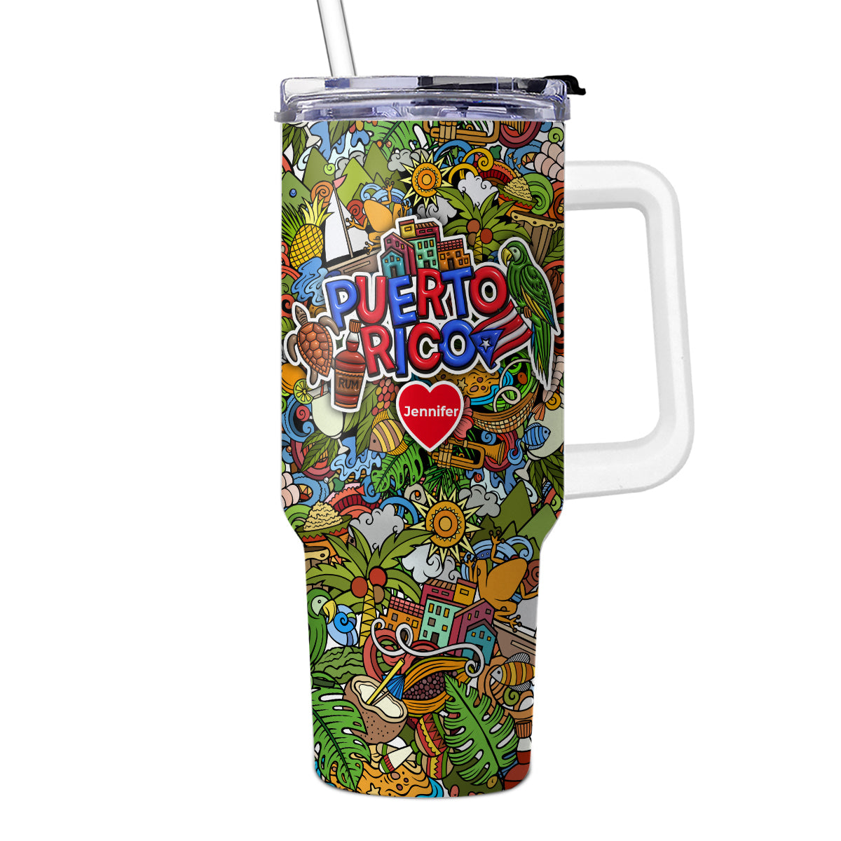 Custom Puerto Rico Tumbler 40oz With Mixed Symbols
