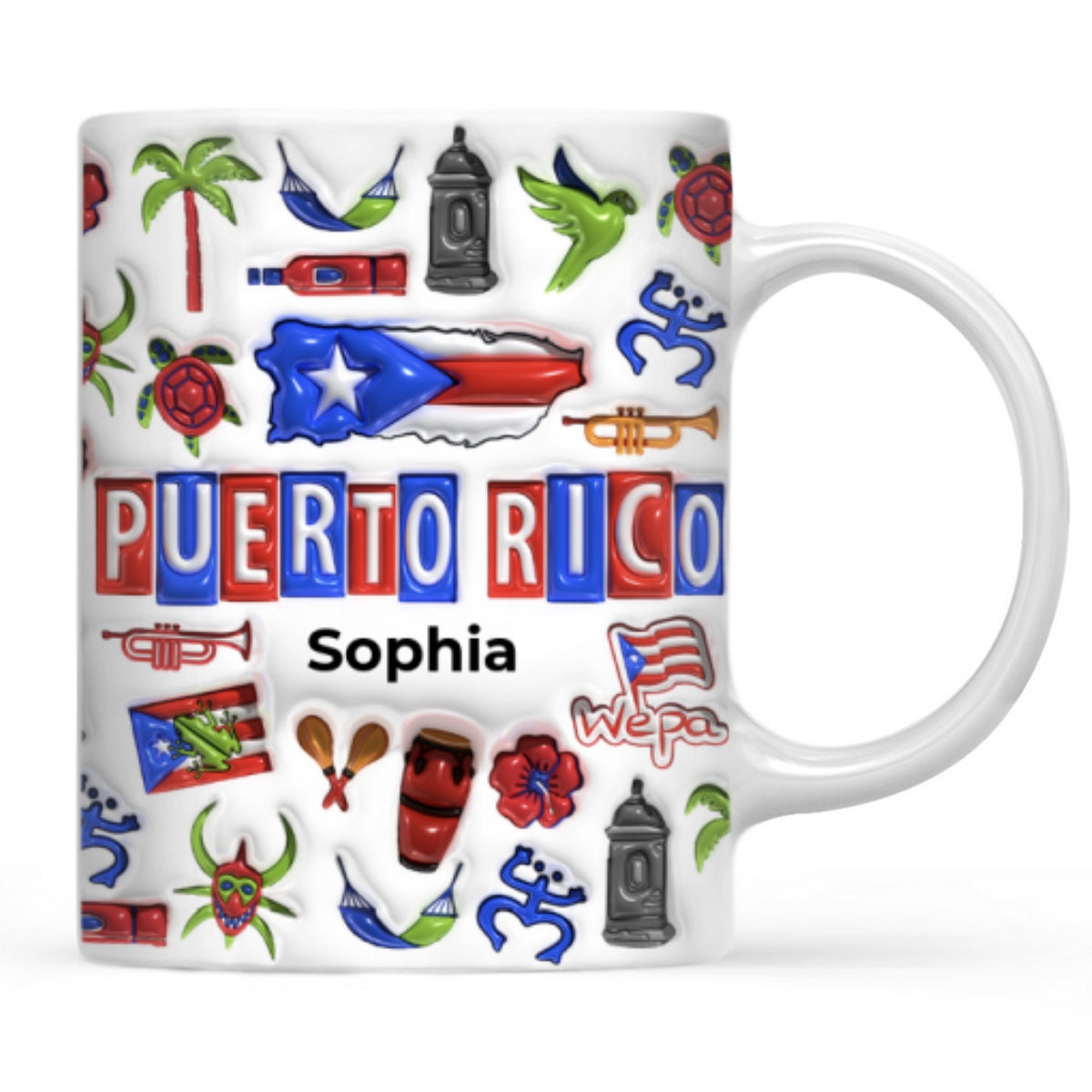 Custom Puerto Rico Mug With Map, Flag