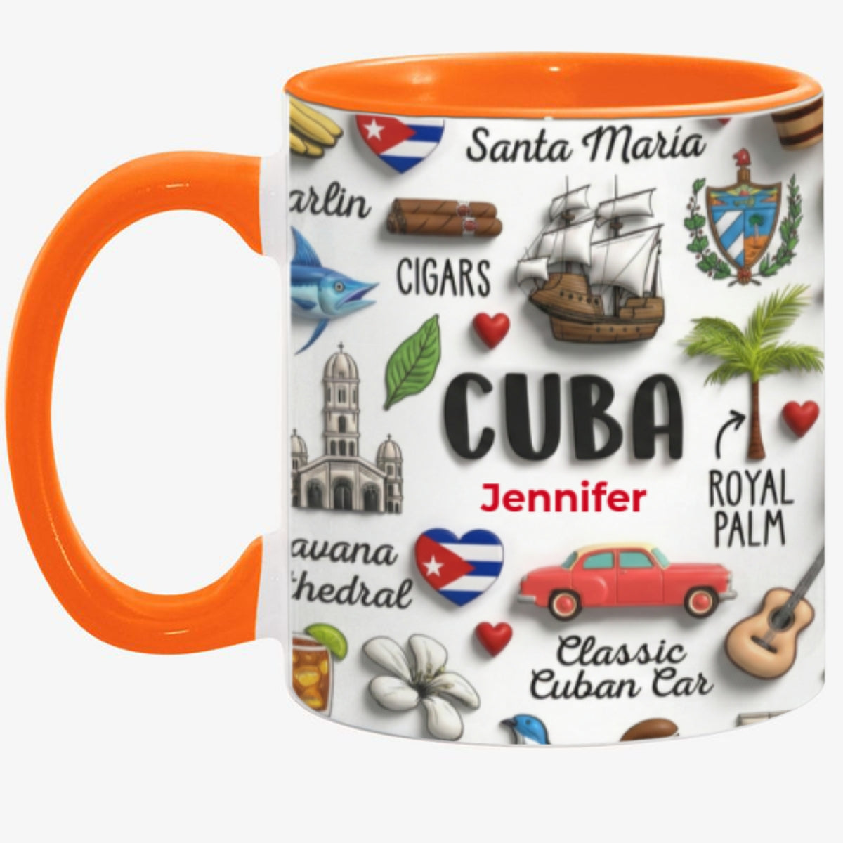 Cuba Coffee Mug Cup With Custom Your Name Emboss Effect