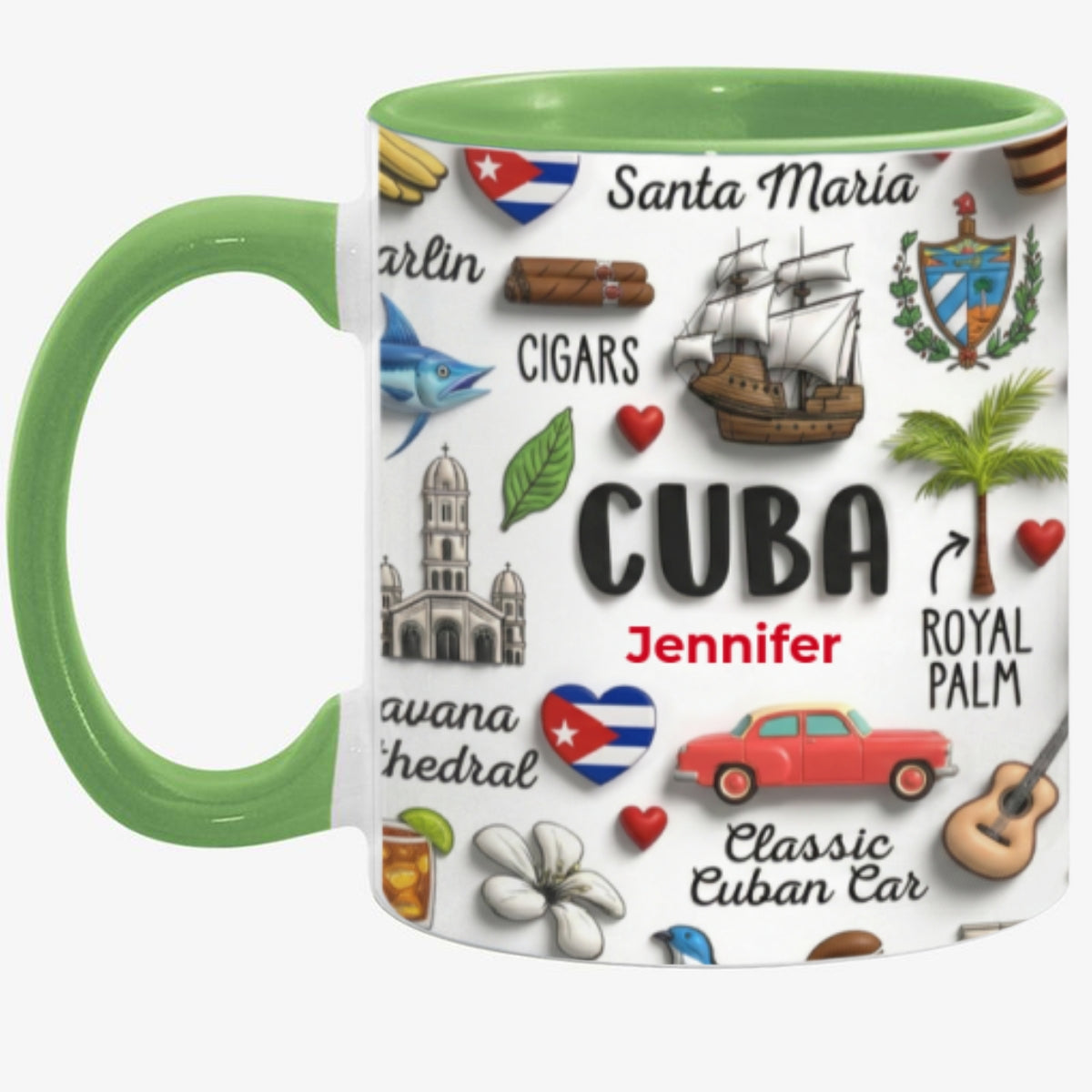 Cuba Coffee Mug Cup With Custom Your Name Emboss Effect