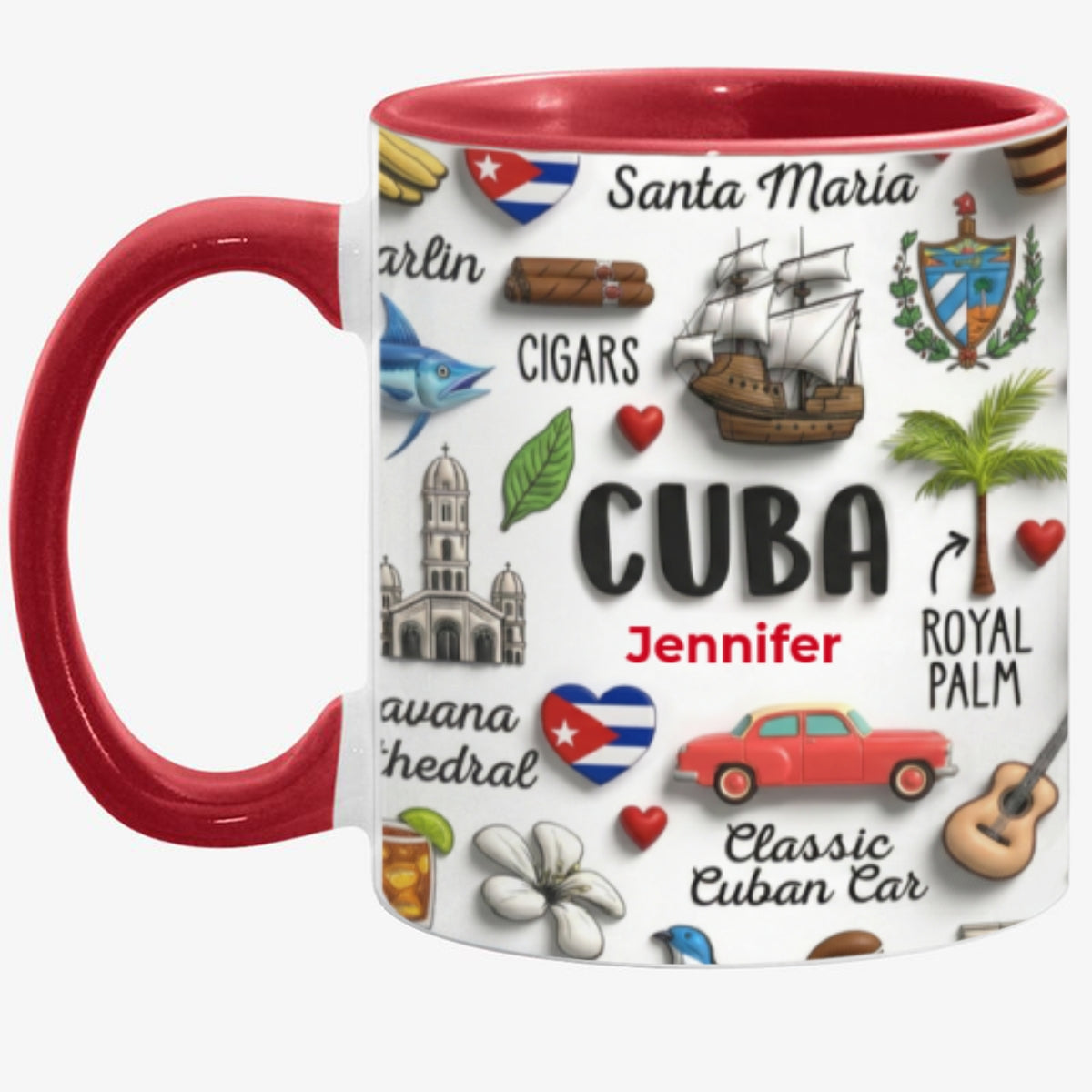 Cuba Coffee Mug Cup With Custom Your Name Emboss Effect