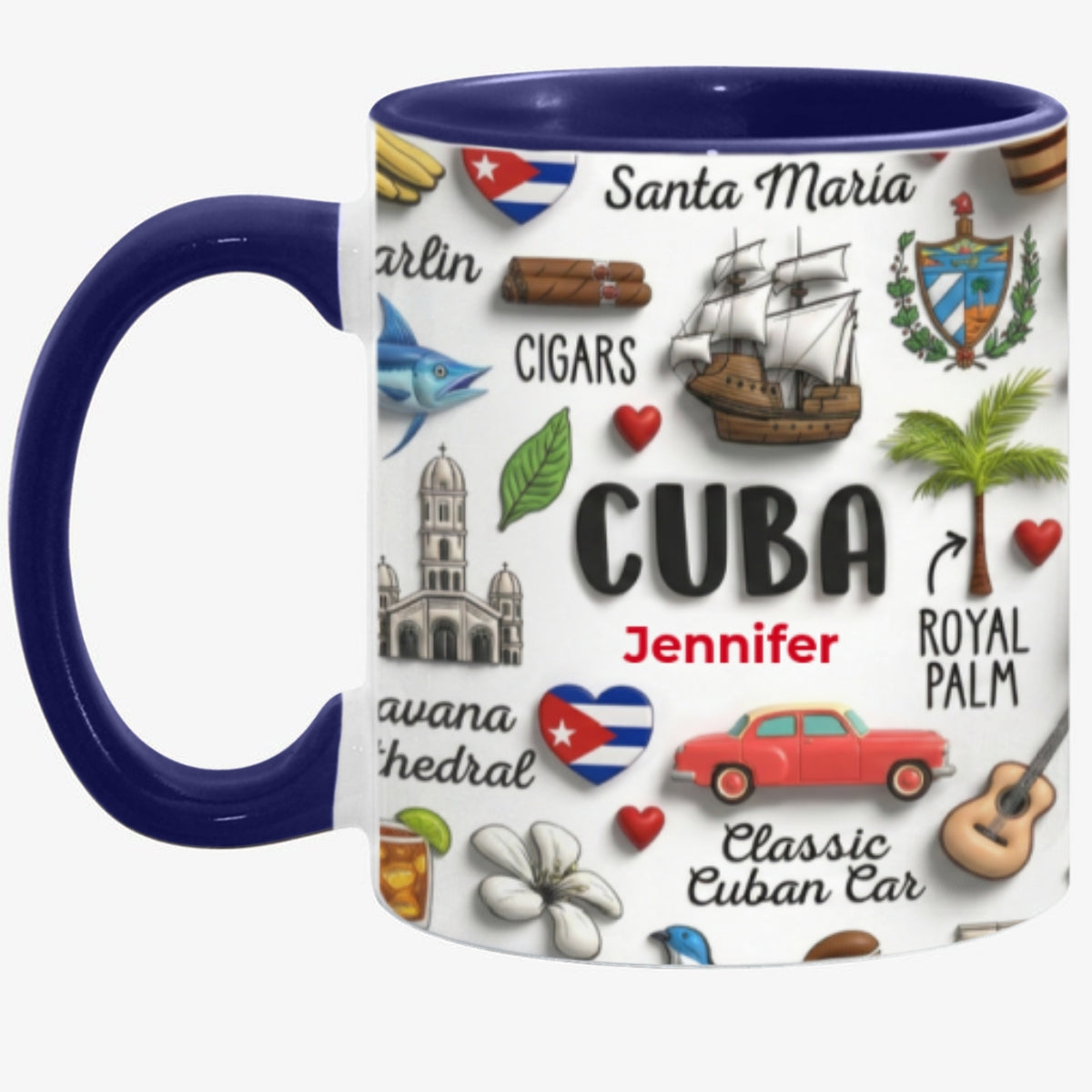 Cuba Coffee Mug Cup With Custom Your Name Emboss Effect