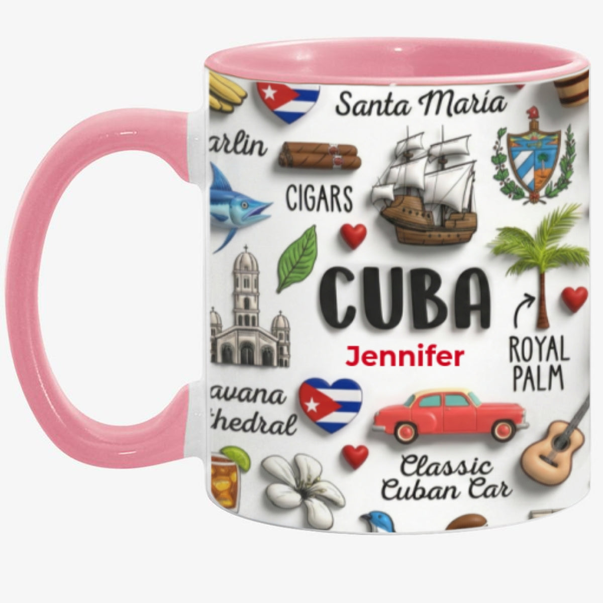 Cuba Coffee Mug Cup With Custom Your Name Emboss Effect