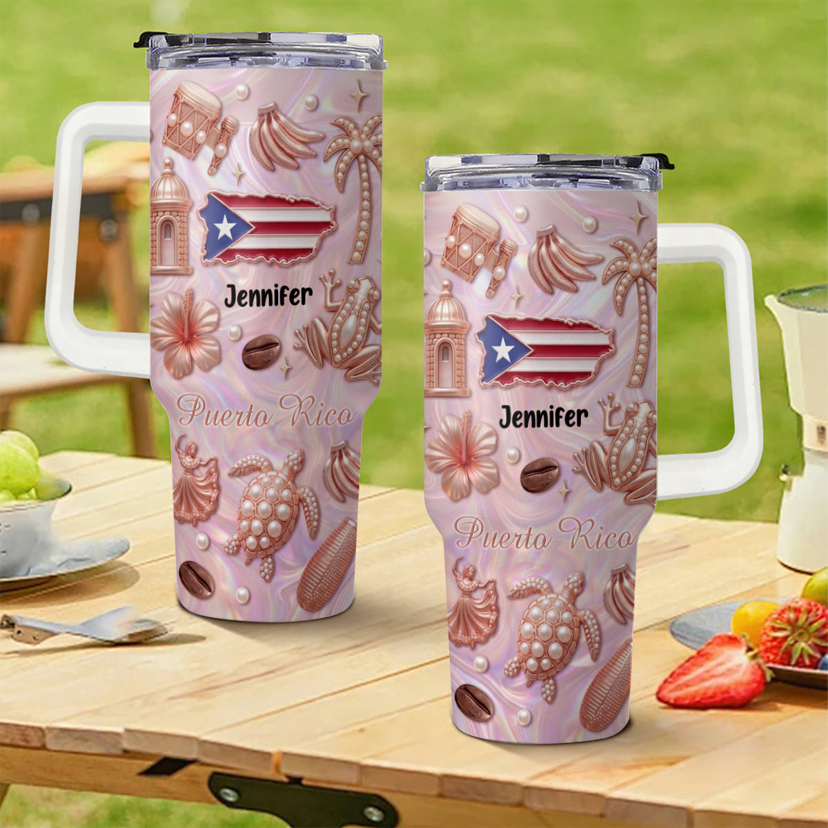 Custom Puerto Rico 40oz Tumbler With 3D Symbols Print