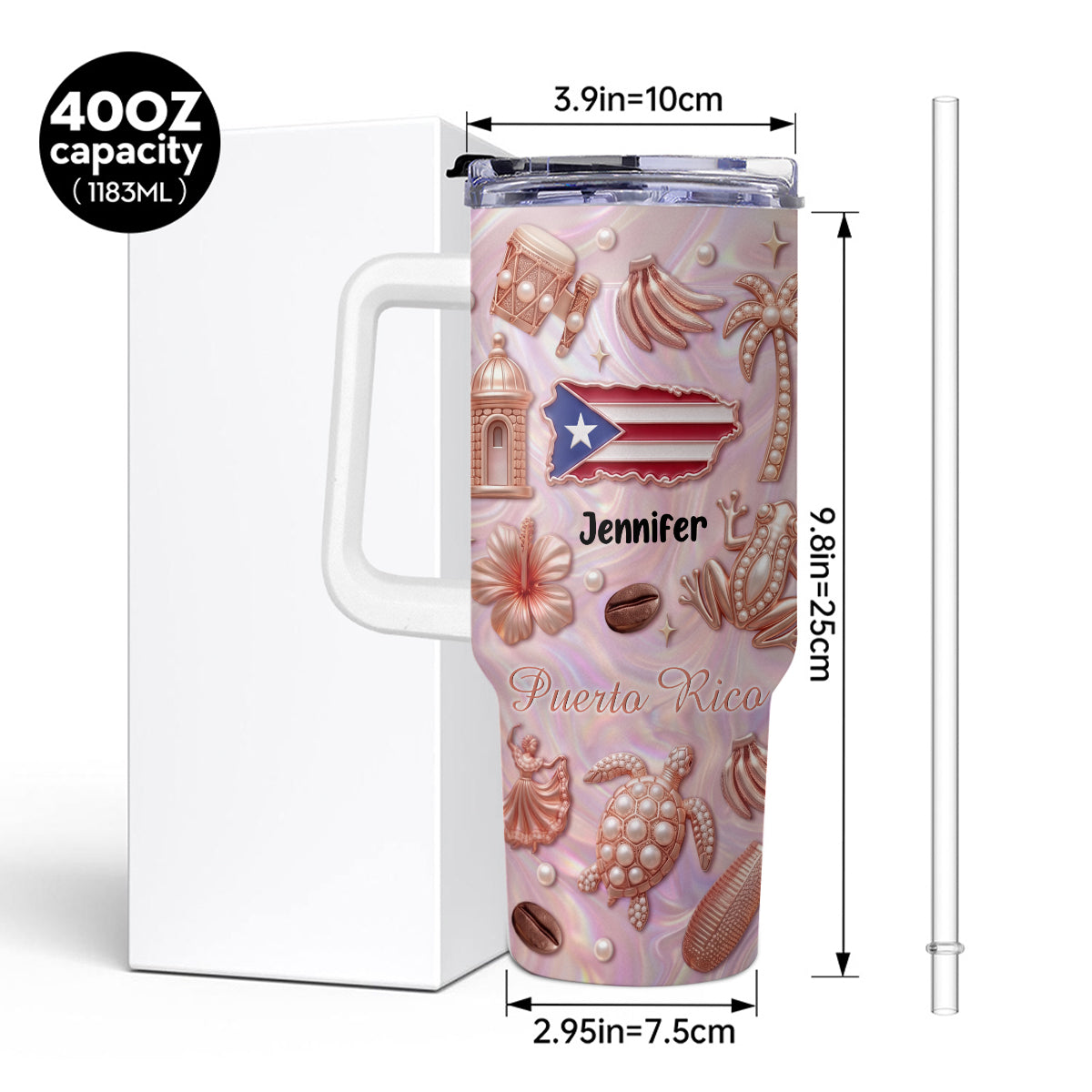 Custom Puerto Rico 40oz Tumbler With 3D Symbols Print