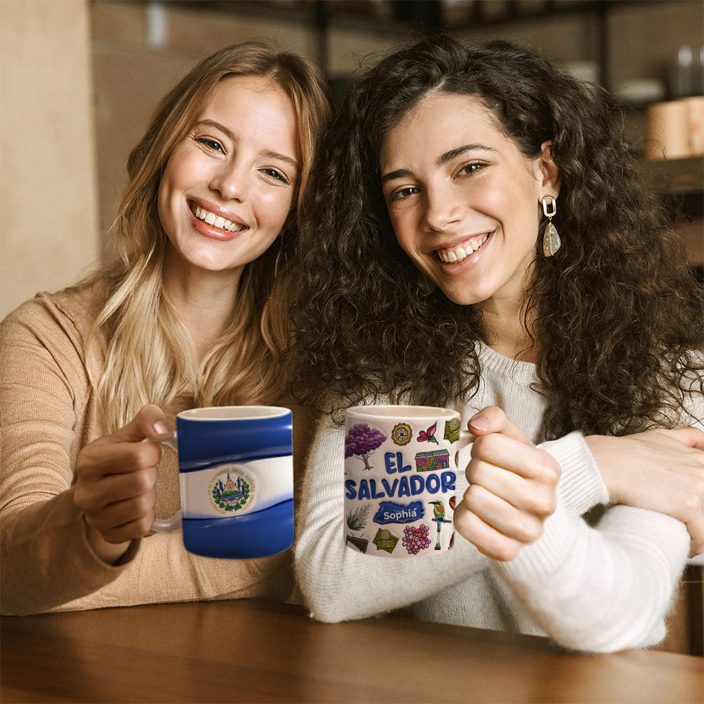 Custom El Salvador Mug Cup With Flag And Symbols, Name