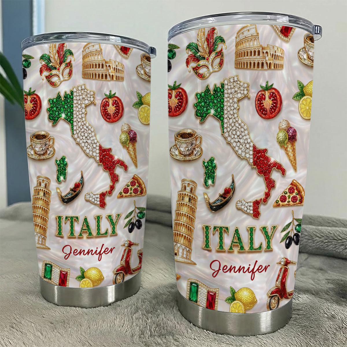 Custom Italy Tumbler With Italy Glitter Effect