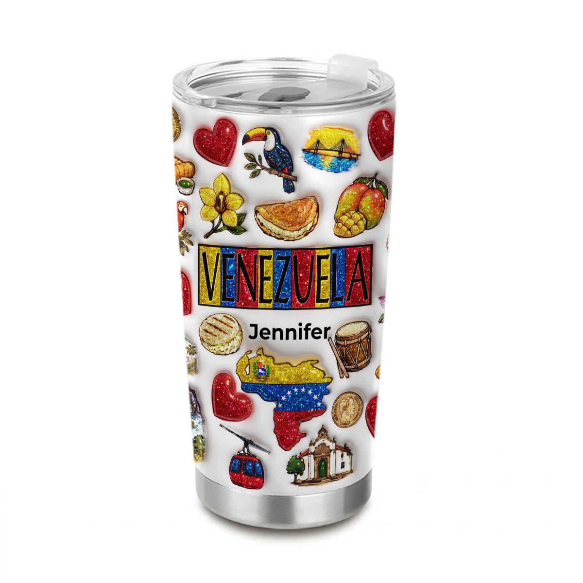 Custom Venezuela Tumbler With Your Name With Glitter Effect Print