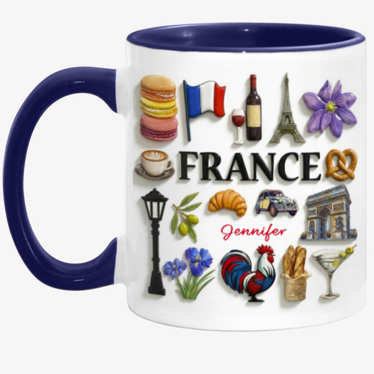 Custom France Accent Mug With Many France Symbols