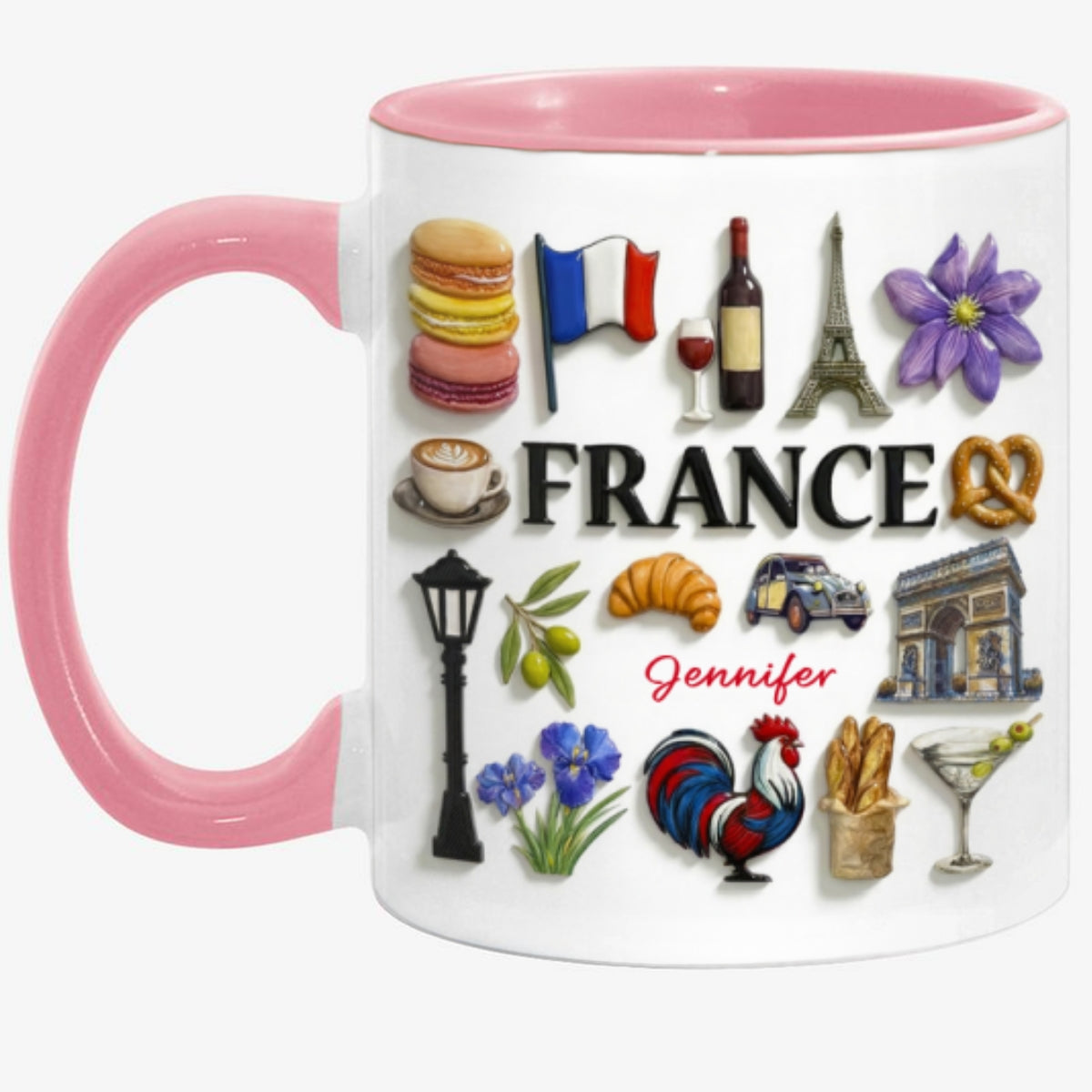 Custom France Accent Mug With Many France Symbols