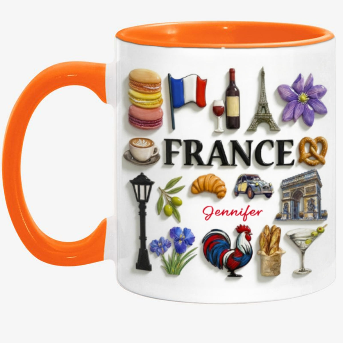 Custom France Accent Mug With Many France Symbols