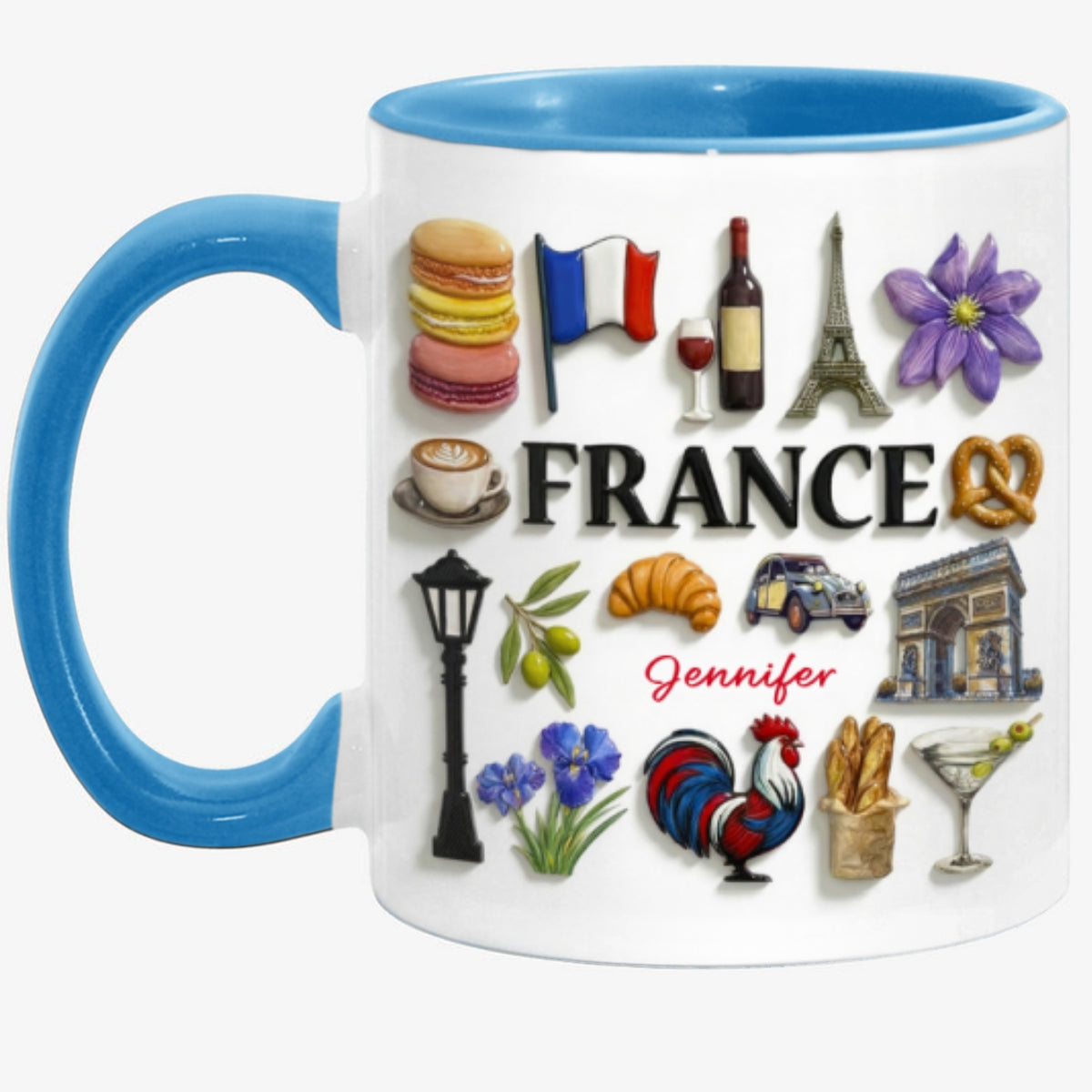 Custom France Accent Mug With Many France Symbols