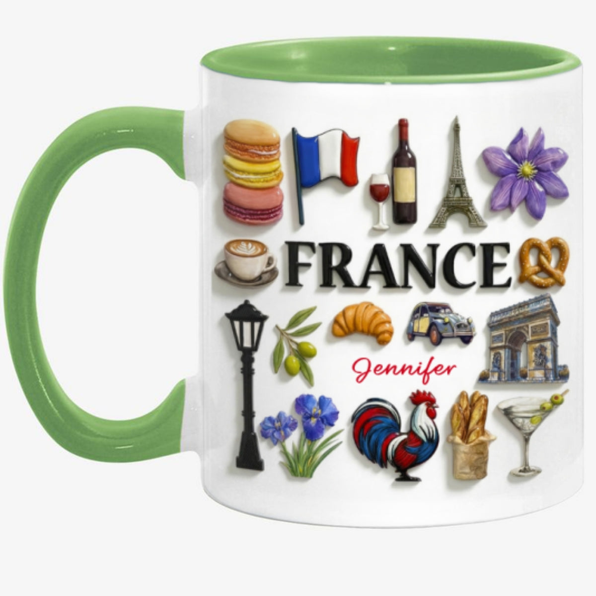 Custom France Accent Mug With Many France Symbols