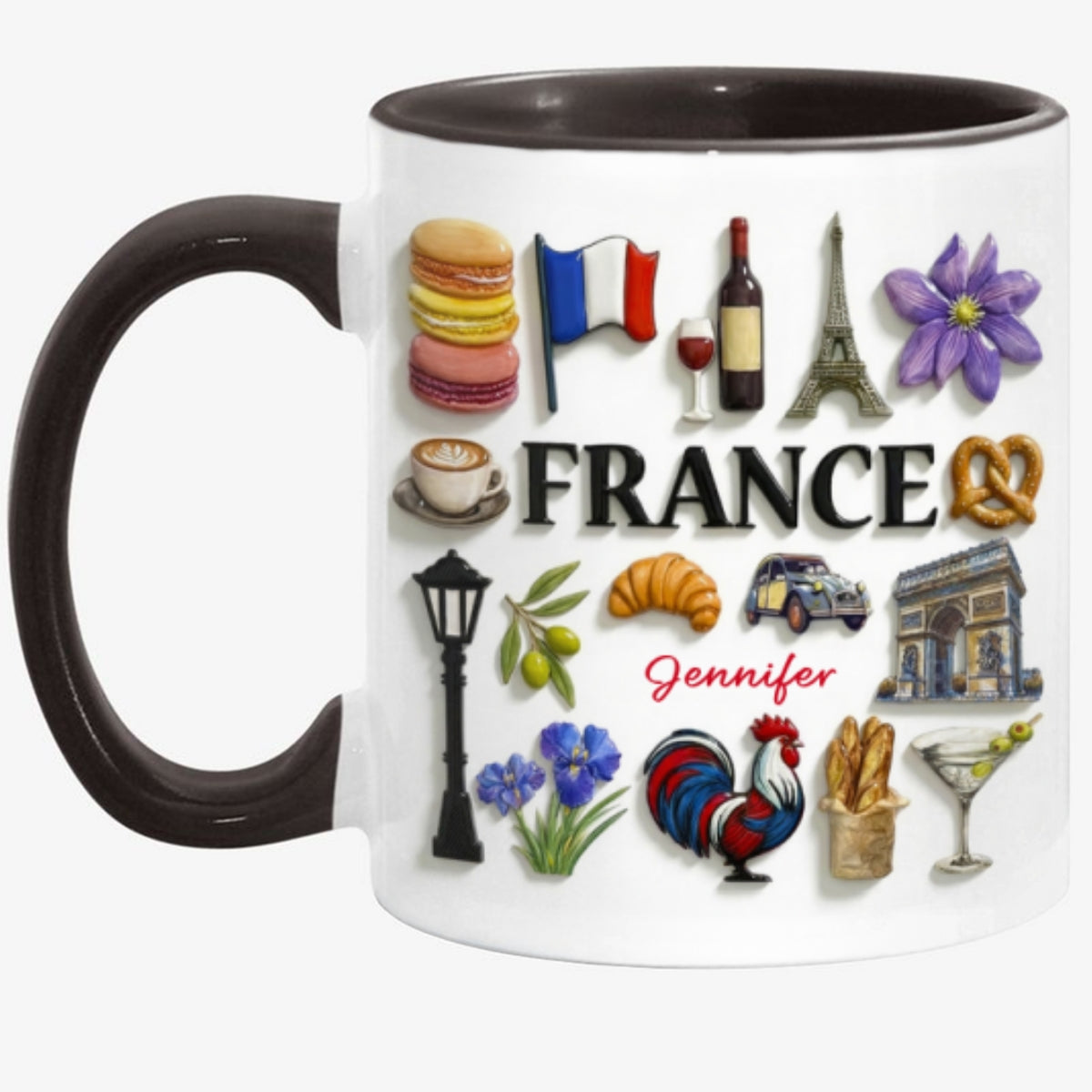 Custom France Accent Mug With Many France Symbols