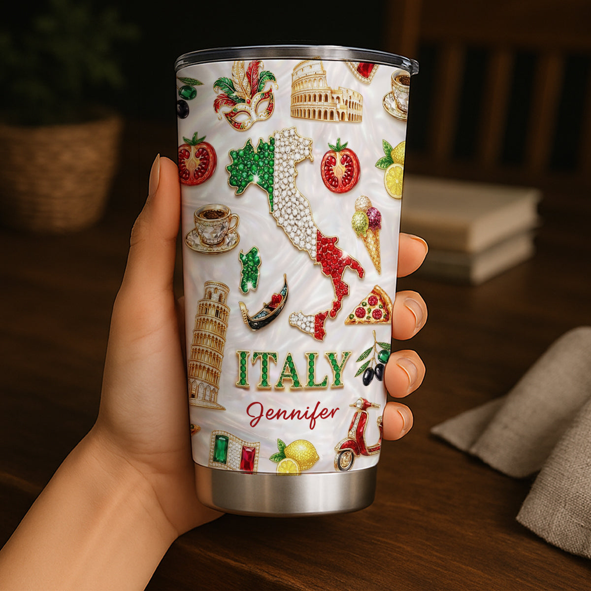Custom Italy Tumbler With Italy Glitter Effect