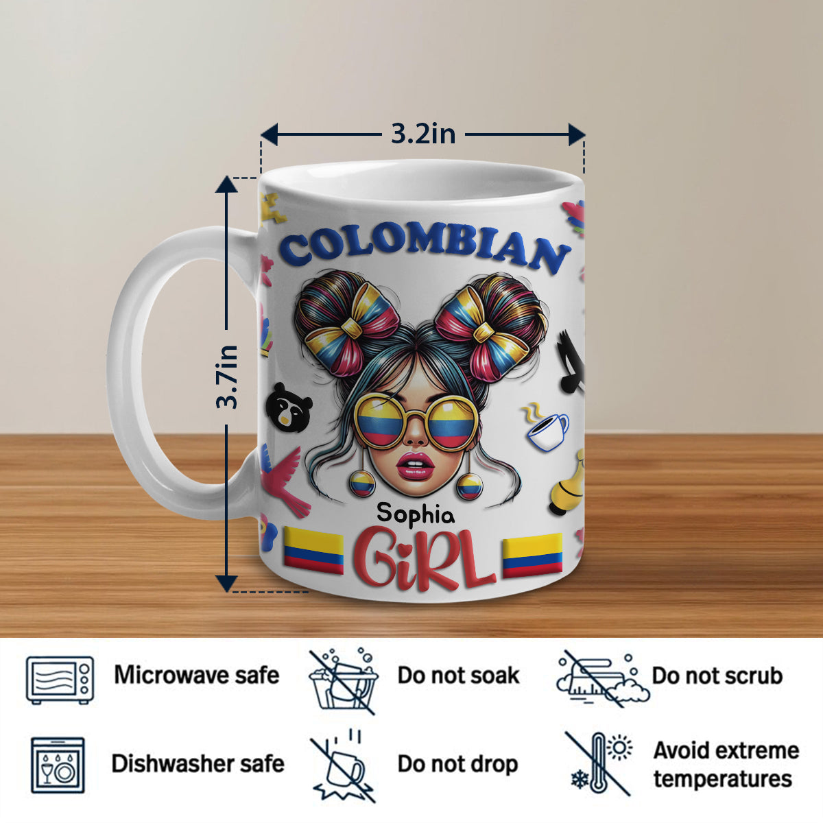 Custom Colombian Girl Mug Cup With Name
