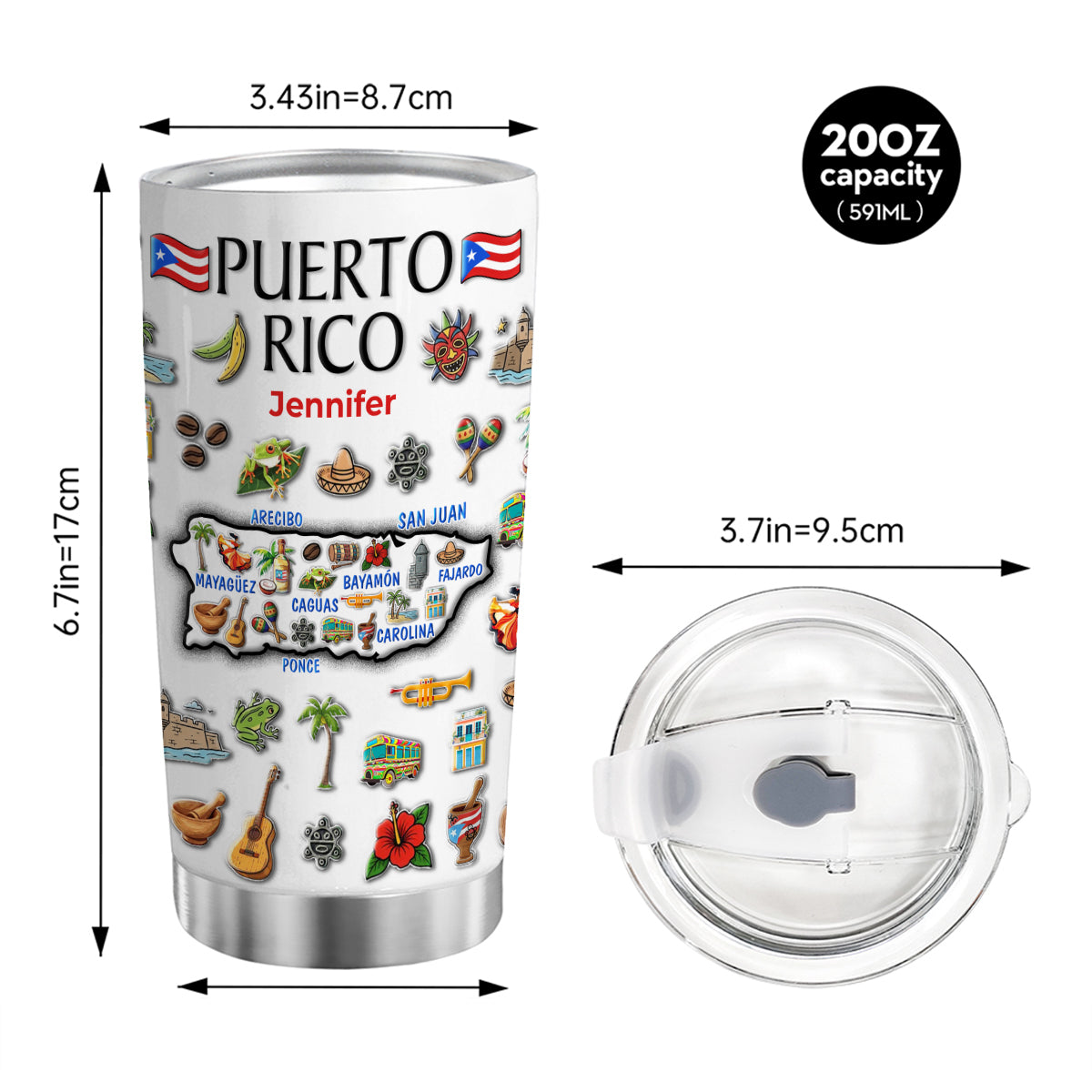 Custom Puerto Rico Map Tumbler With Your Name