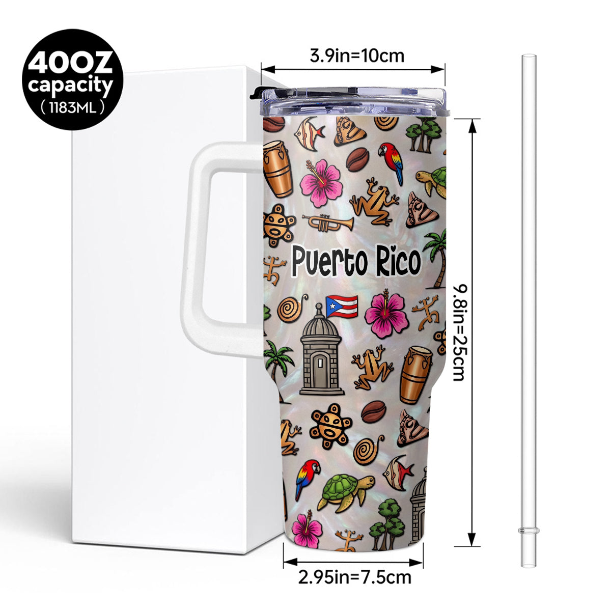 Custom Beautiful Puerto Rico Symbols 40oz Tumbler