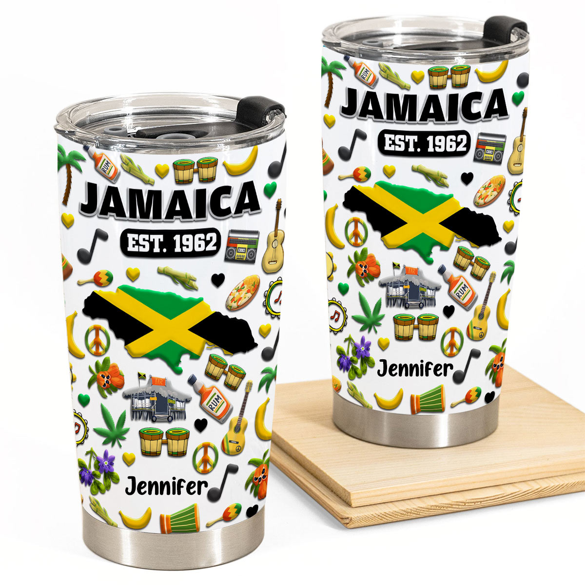 Custom Jamaica EST 1962 Tumbler Cup With Your Name