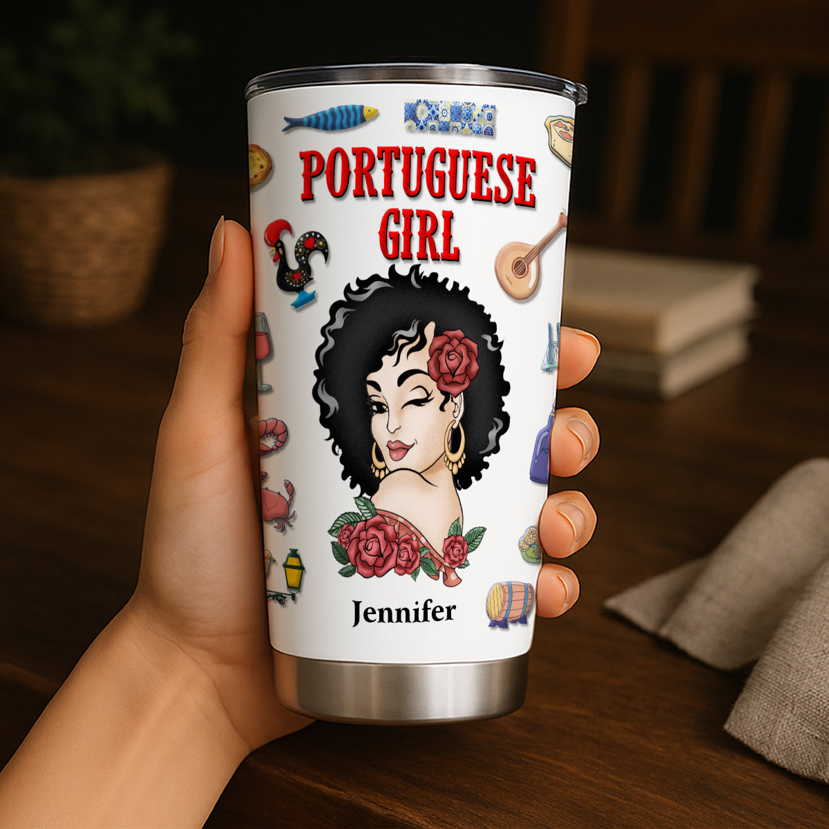 Custom Portuguese Girl Tumbler 20oz With Clipart Girl