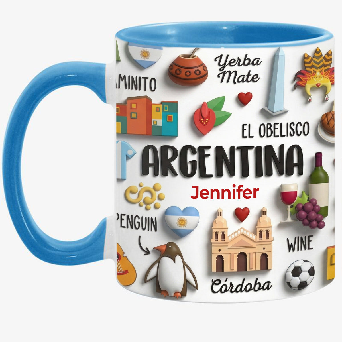 Argentina Coffee Mug Cup With Custom Your Name Emboss Effect