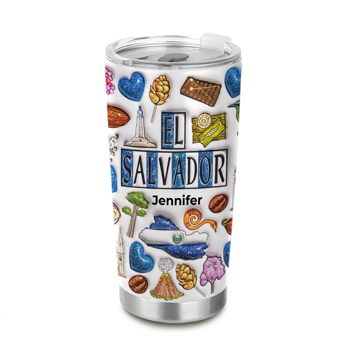 Custom El Salvador Tumbler With Your Name With Glitter Effect Print