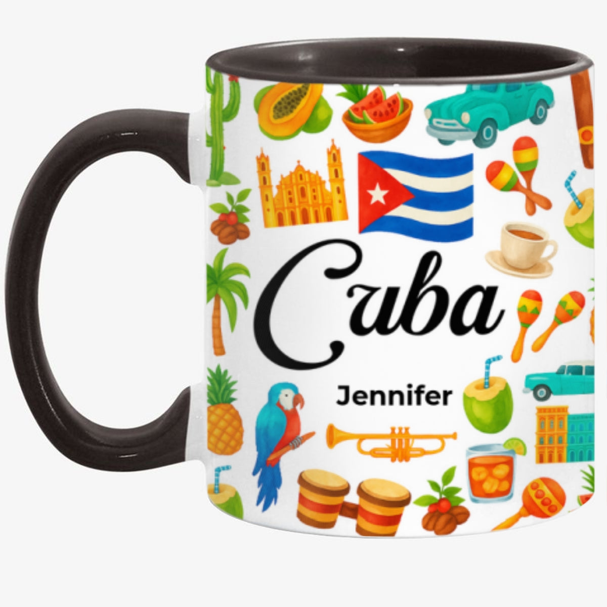 Custom Cuba Accent Mug With Water Symbols, Name