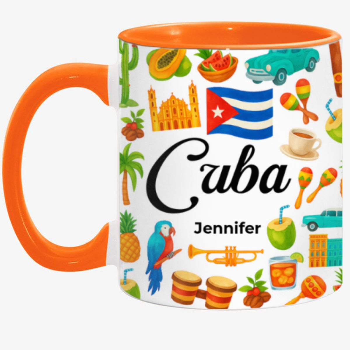 Custom Cuba Accent Mug With Water Symbols, Name