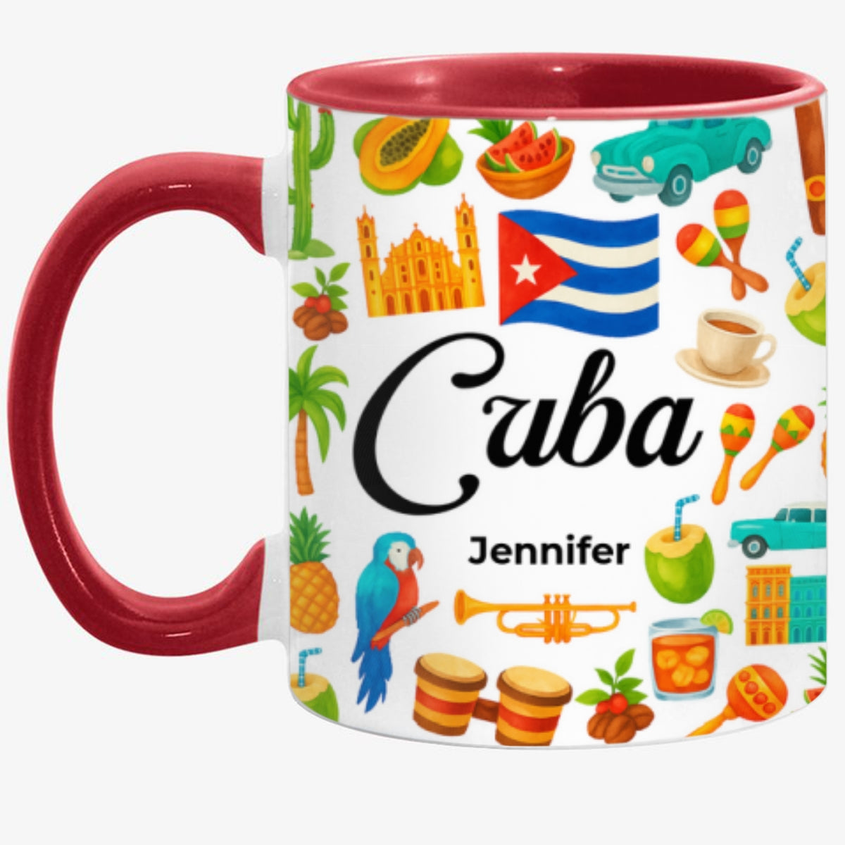 Custom Cuba Accent Mug With Water Symbols, Name
