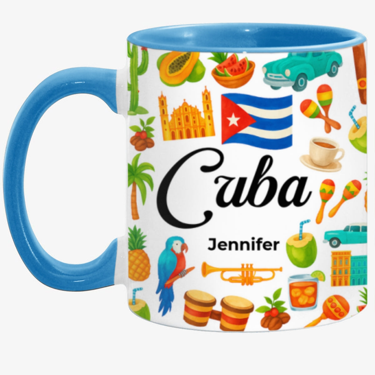 Custom Cuba Accent Mug With Water Symbols, Name