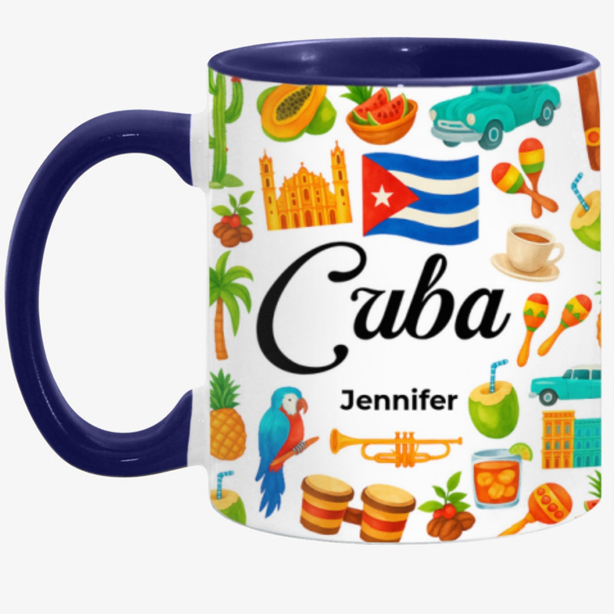 Custom Cuba Accent Mug With Water Symbols, Name
