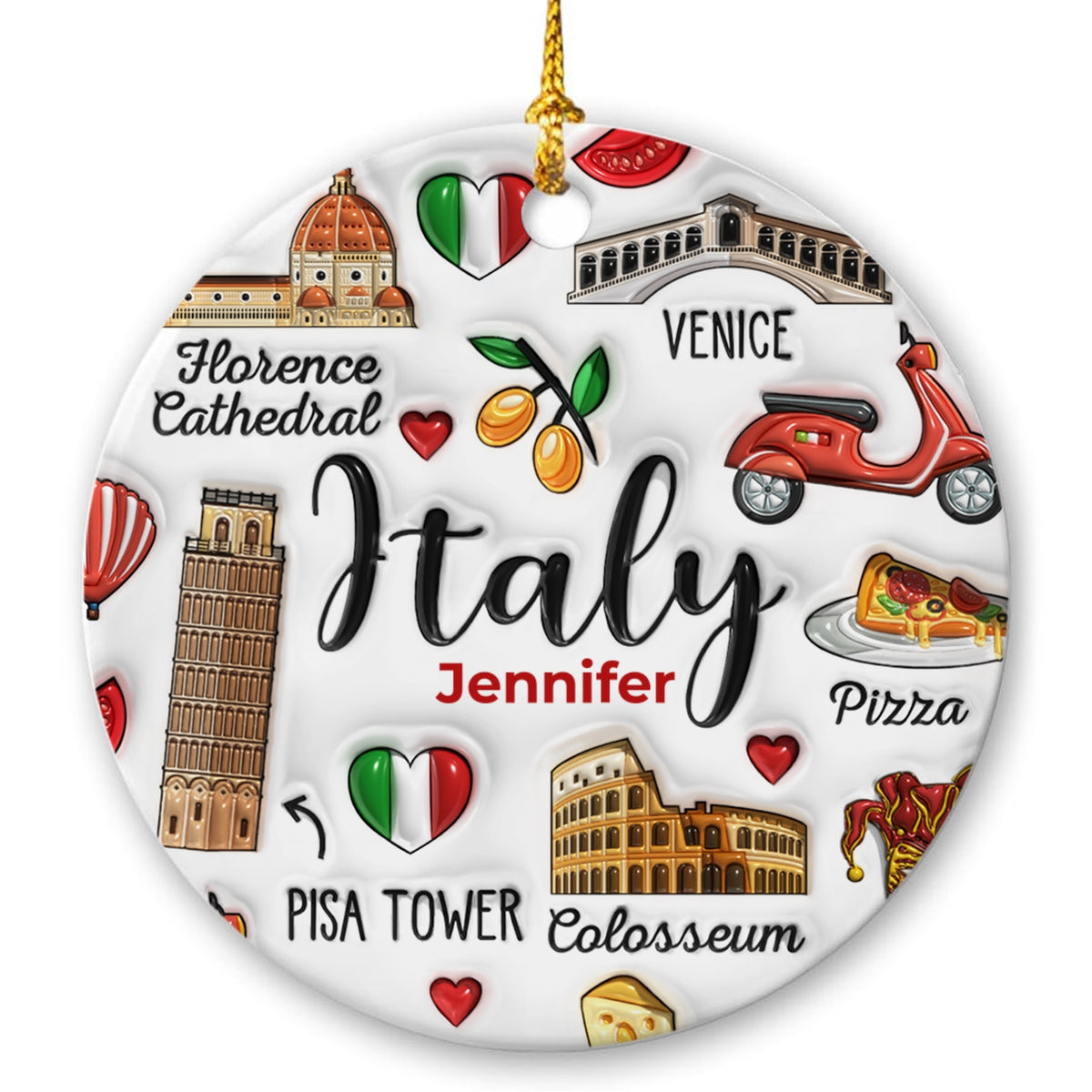 Custom Italy Italia Christmas Ornament With Symbols