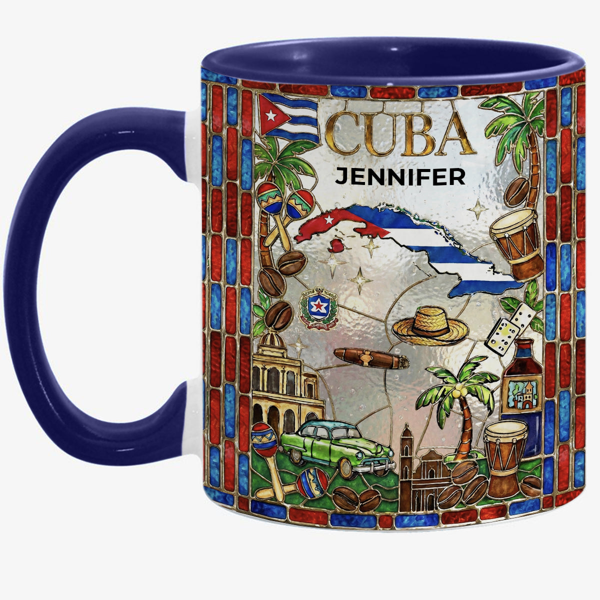 Custom Cuba Accent Mug With Red Blue Patterns