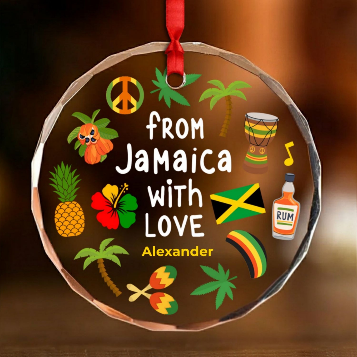 Custom From Jamaica With Love Glass Ornament