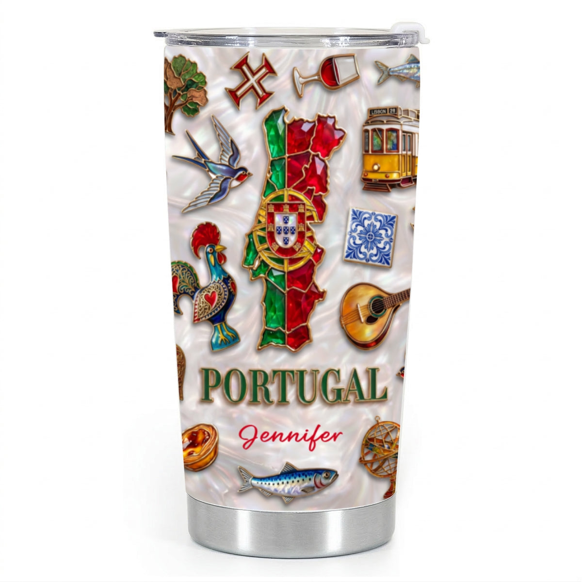 Custom Portugal Tumbler With Portugal Glitter Effect