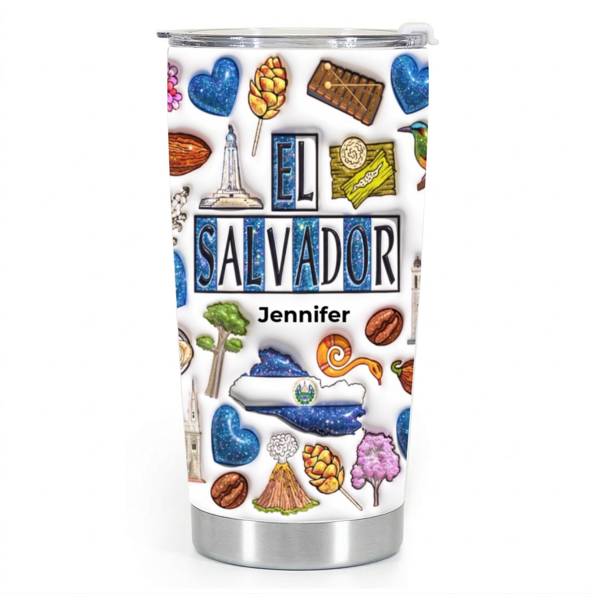 Custom El Salvador Tumbler With Your Name With Glitter Effect Print