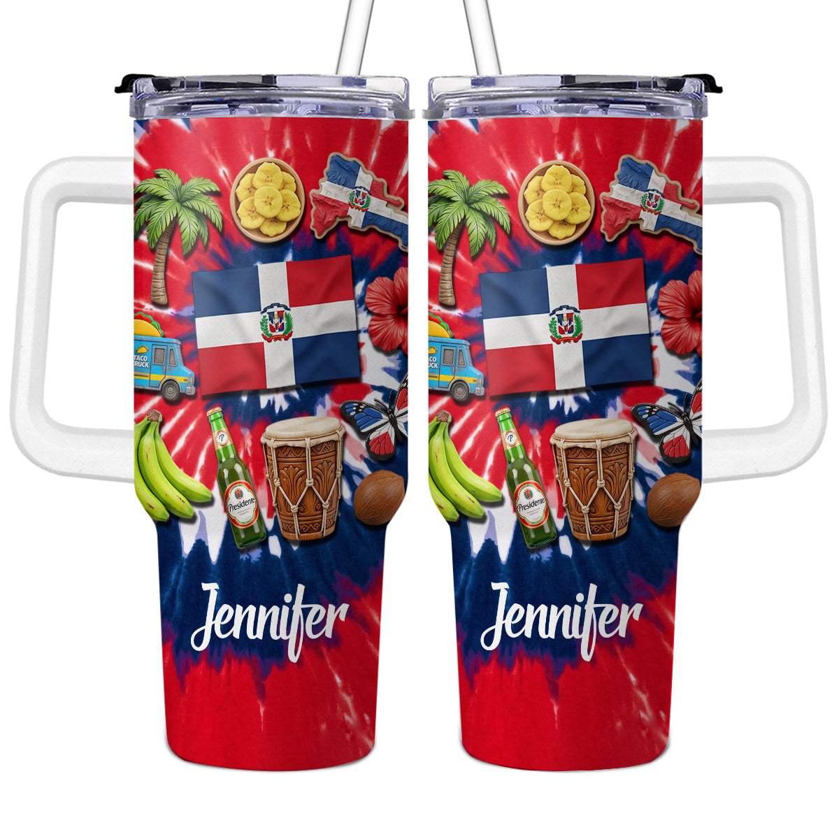 Custom Dominican Republic Symbols 40oz Tumbler With Tie Dye