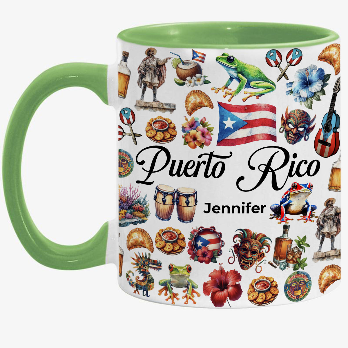 Custom Puerto Rico Accent Mug With Water Symbols, Name