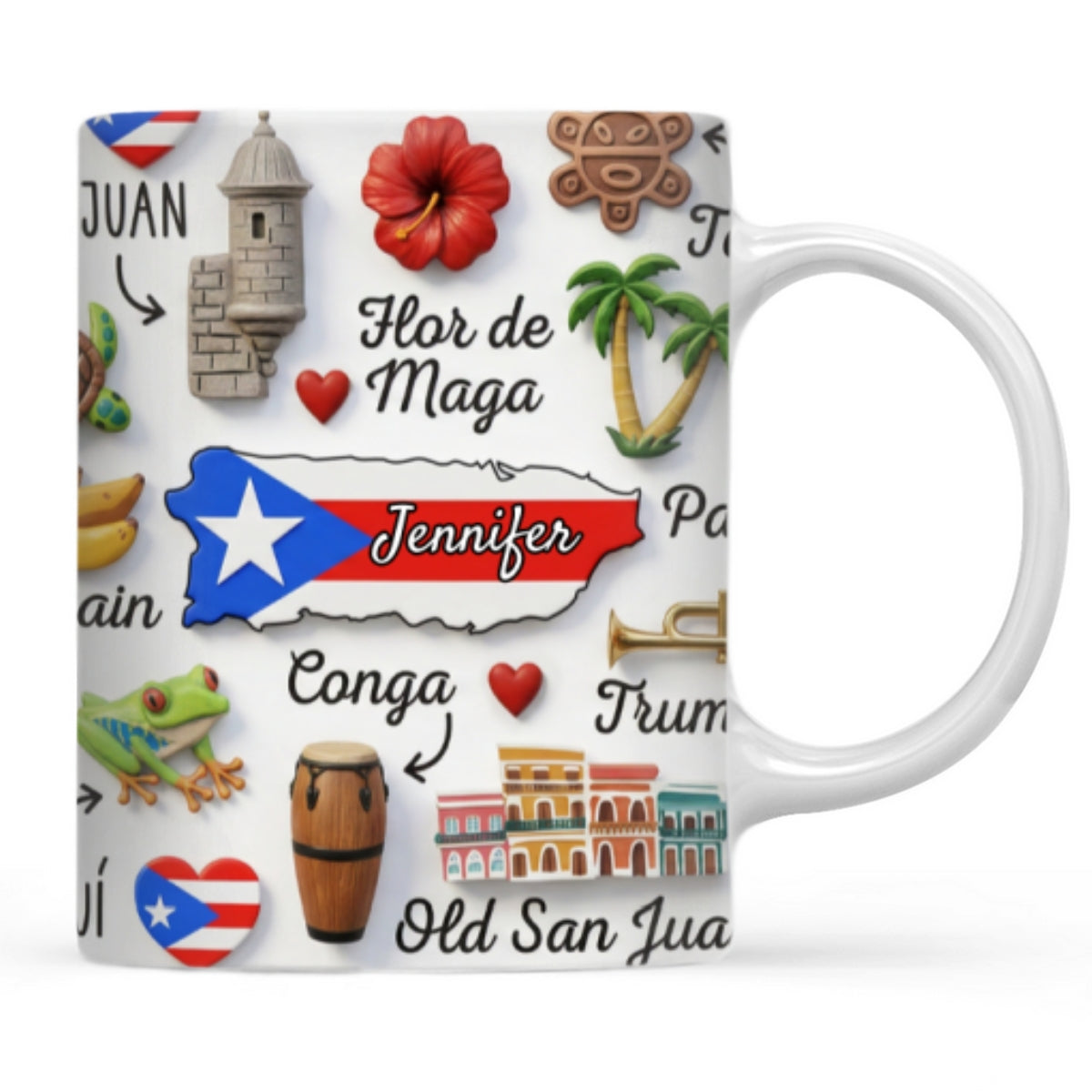Custom Puerto Rico Map Symbols In Center Mug And Name