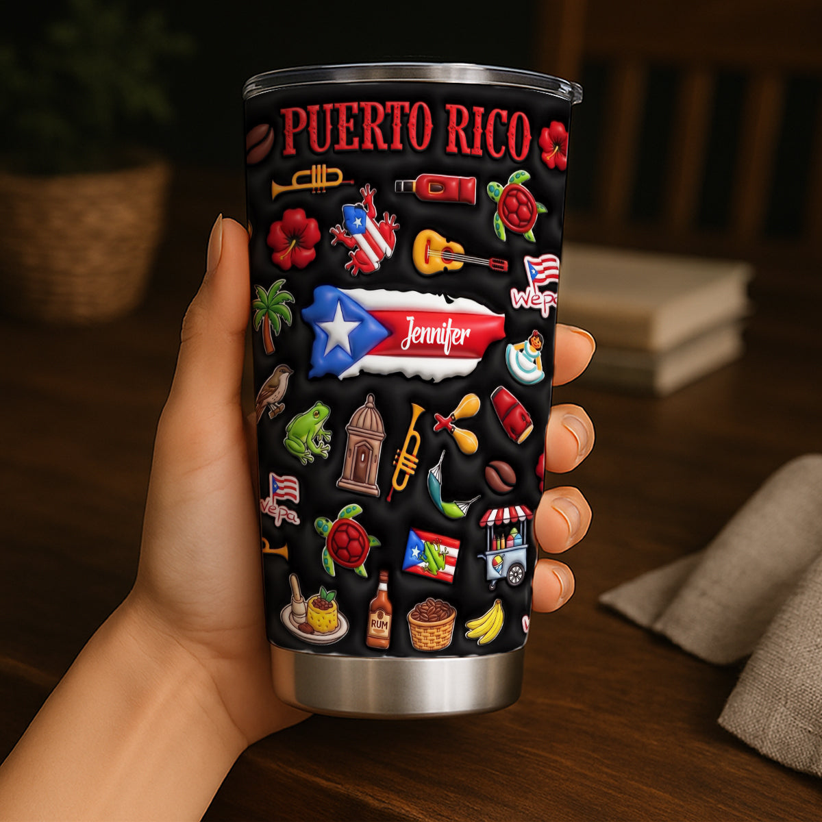 Custom Puerto Rico Tumbler With Black Background