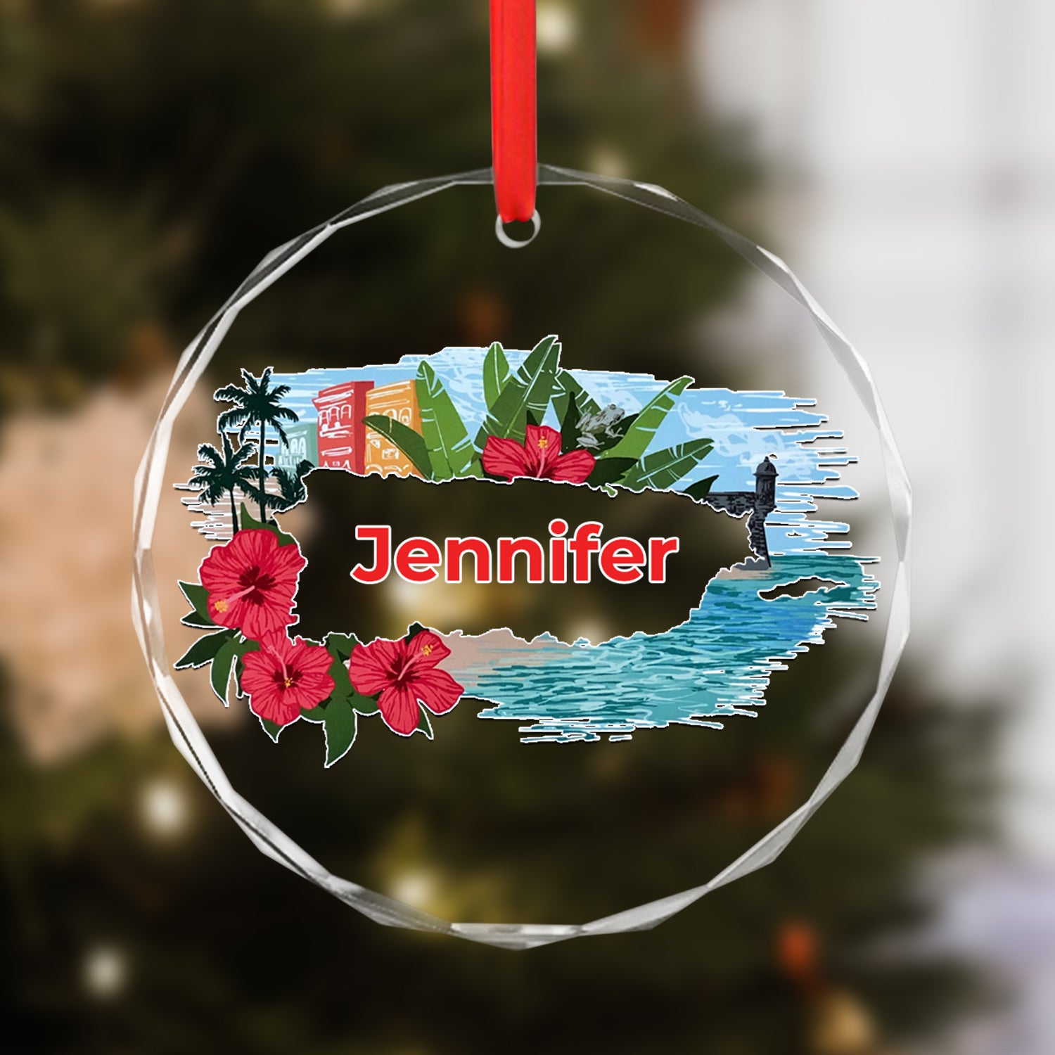 Custom Puerto Rico Map In Symbols Glass Ornament Circle