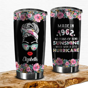 Personalized 60th Birthday Tumbler, Years Of Being Sunshine Mixed A Little Hurricane