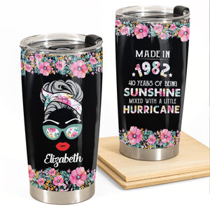 Personalized 40th Birthday Tumbler, Years Of Being Sunshine Mixed A Little Hurricane