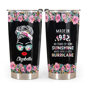 Personalized 40th Birthday Tumbler, Years Of Being Sunshine Mixed A Little Hurricane