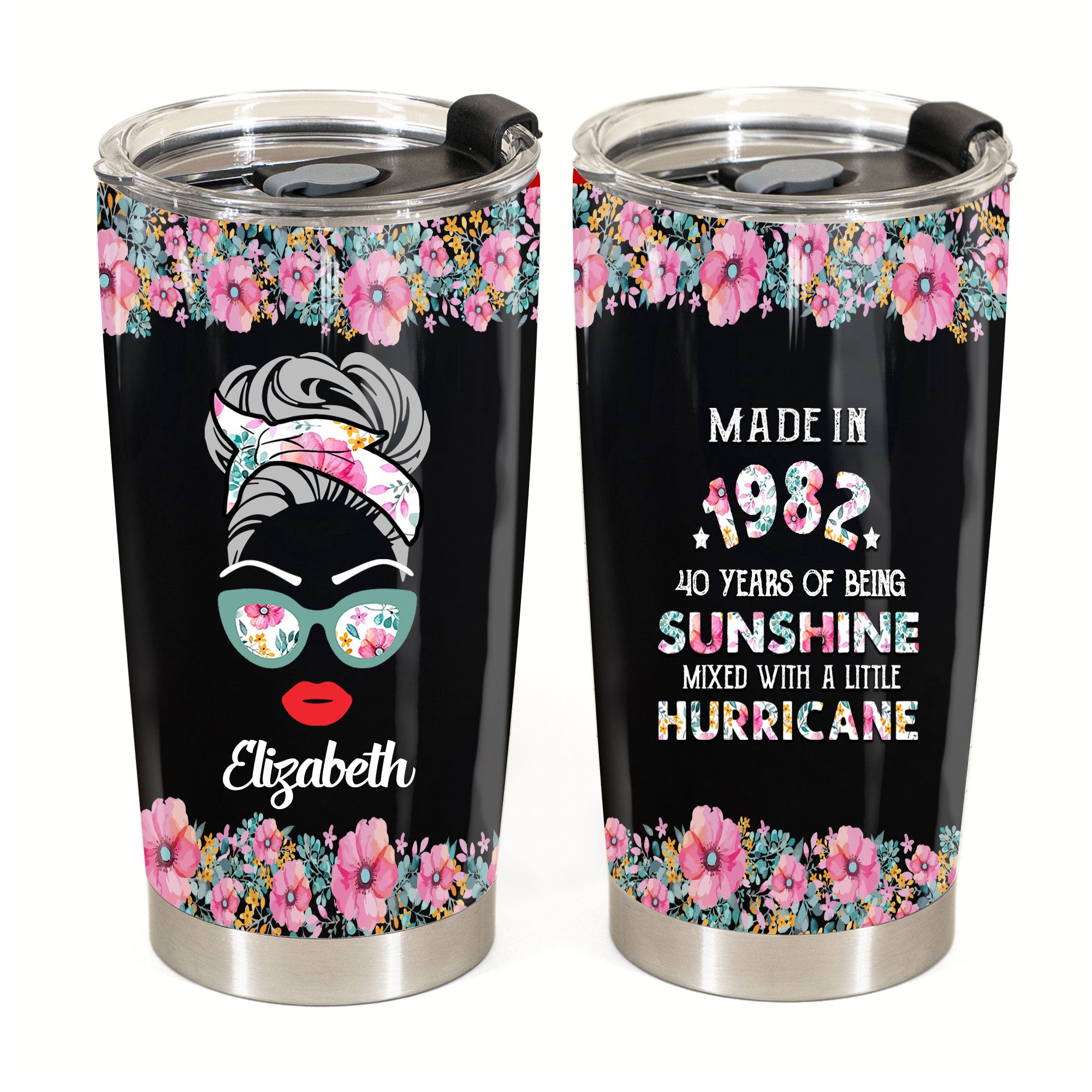 Personalized 40th Birthday Tumbler, Years Of Being Sunshine Mixed A Little Hurricane