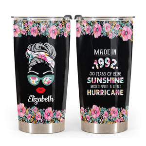 Personalized 30th Birthday Tumbler For Women, Years Of Being Sunshine Mixed A Little Hurricane