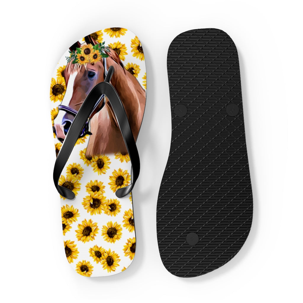 Horse Flip Flops With Sunflower