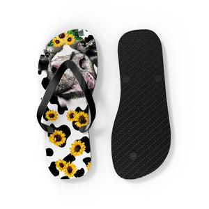 Cow Print Flip Flops With Sunflower