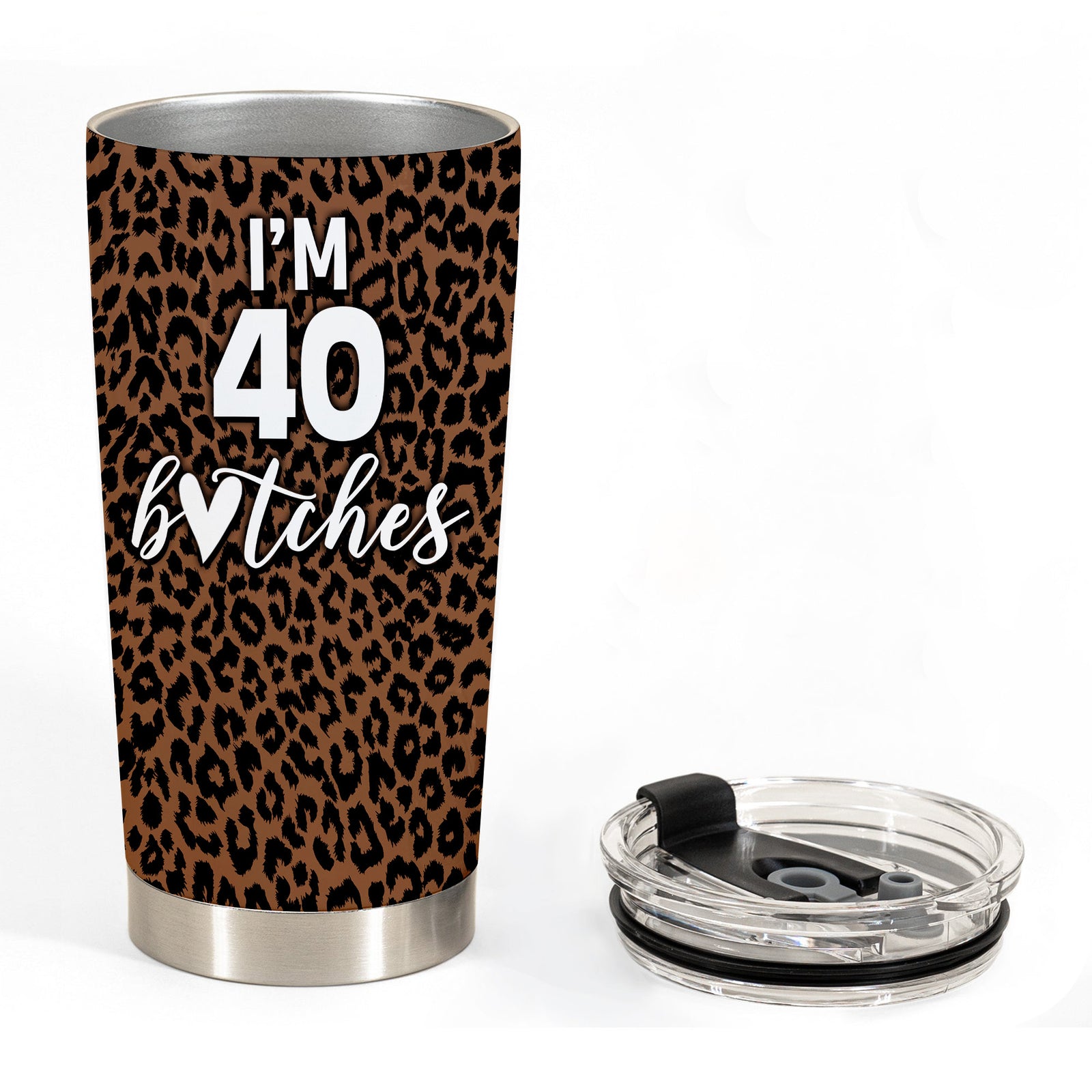 I'm 40 Bitches, 40th Birthday Tumbler With Leopard Print - Tumbler Birthday Teezalo