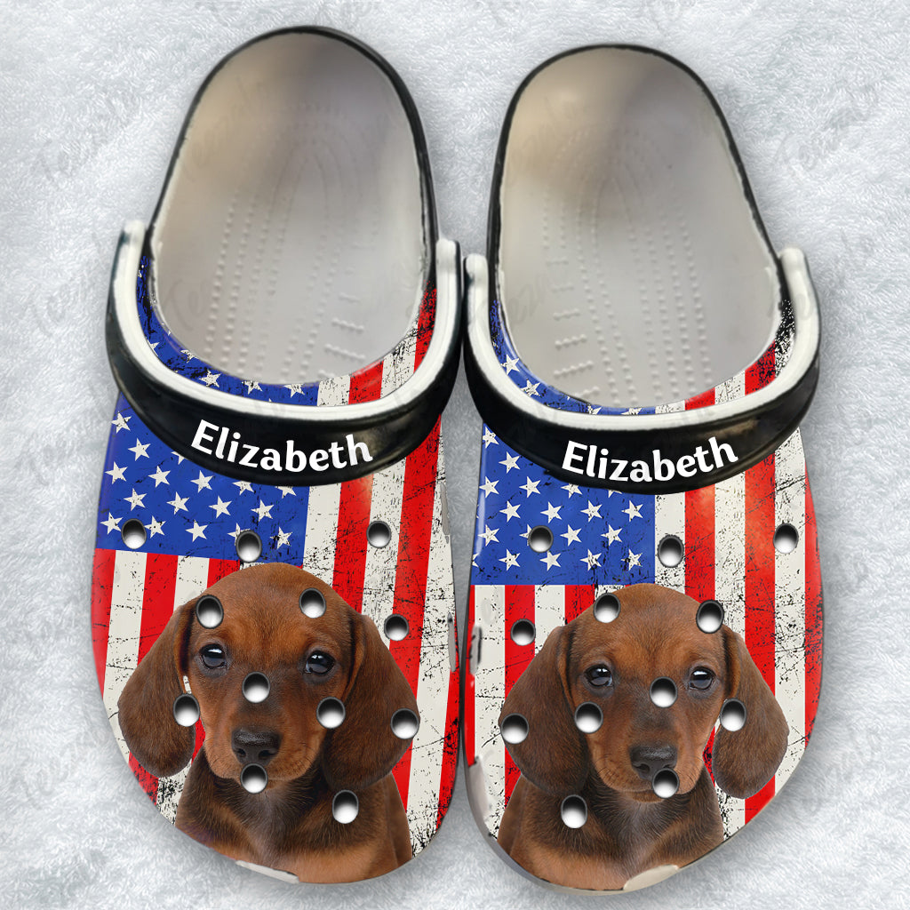 Upload Photo America Flag Dog Lovers Clogs Shoes
